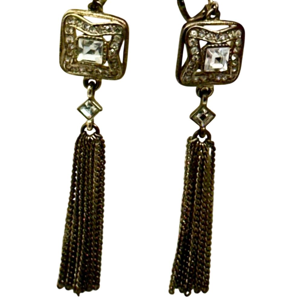 Vintage Givenchy Crystal Dangle Pierced Earrings Signed Gold Tone - Picture 3 of 3